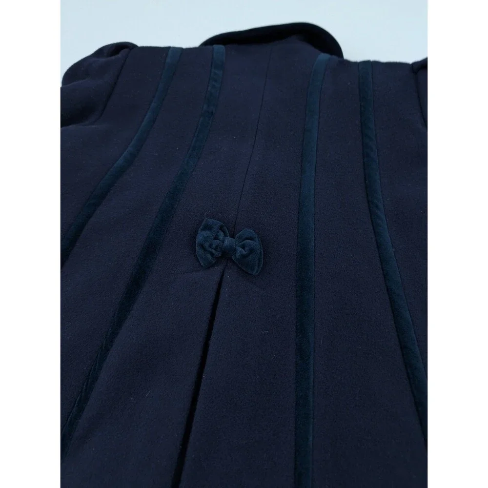 Vintage Rothschild Pea Coat Girls 10 Navy Blue Wool Dress Velvet Collar Overcoat